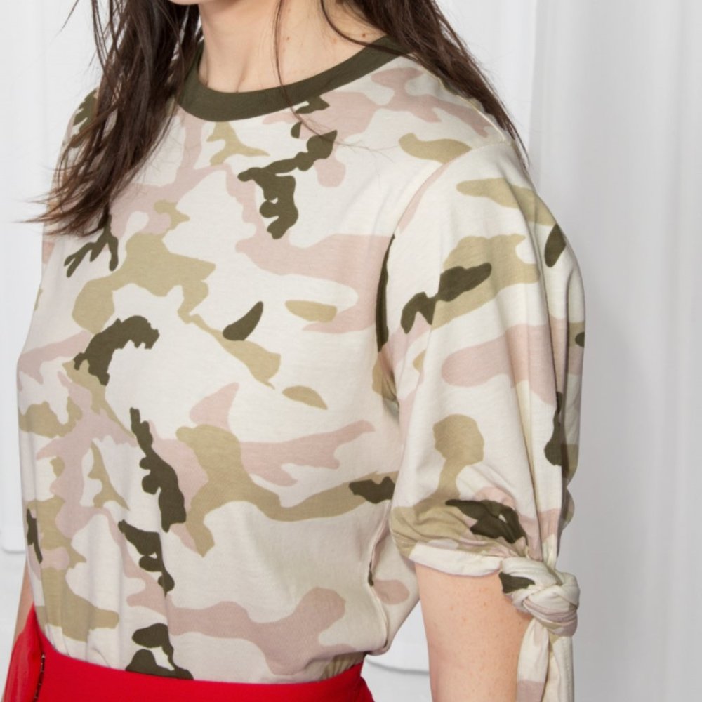 & Other Stories Camo Tie Tee Top, Size 4